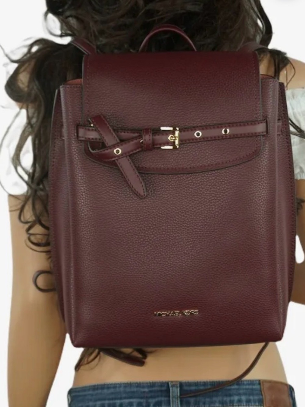 Michael Kors Pebbled Leather Backpack in Burgundy